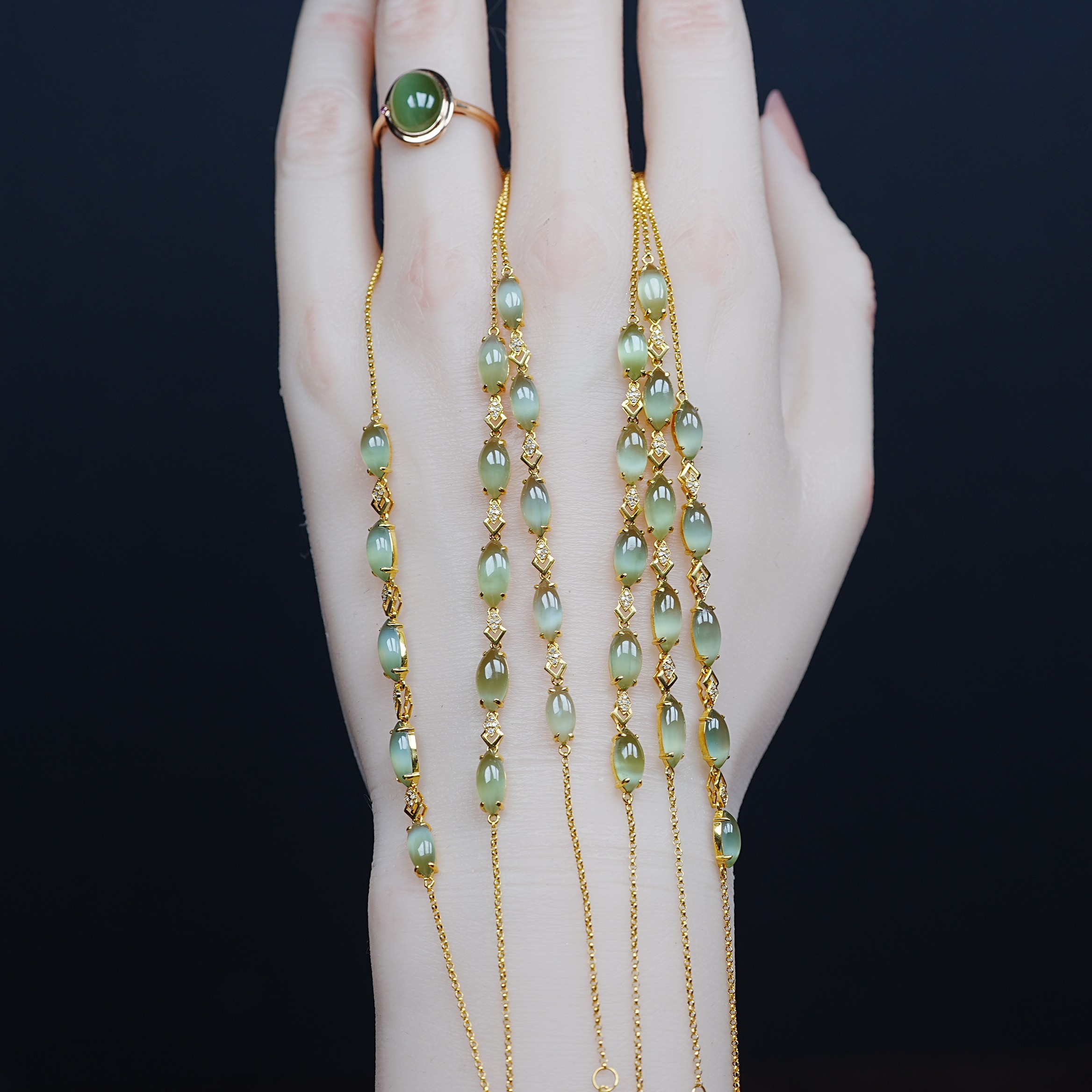 金价回到五年前！俄碧玉猫眼18K真金镶嵌南非真钻手链 配证书