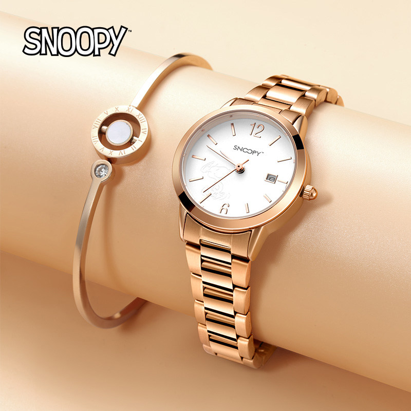 snoopy史努比手表女精致时尚日本机芯小巧迷你小表盘气质钢带日历