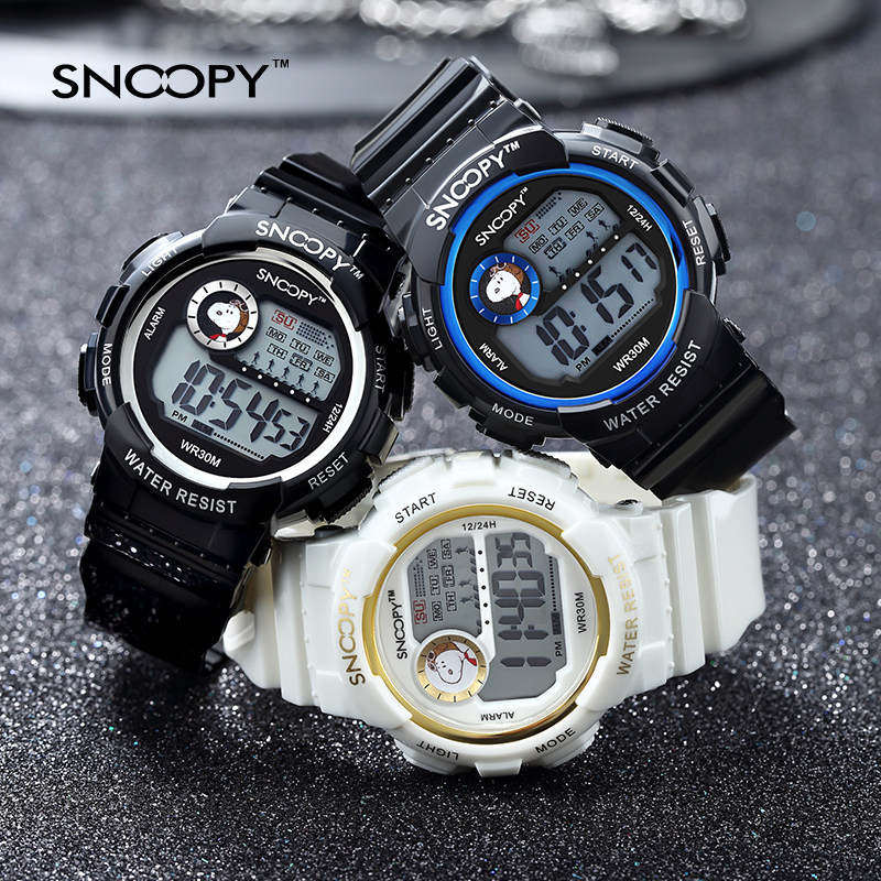 史努比新款男女孩初中生小学生圆形运动潮流防水儿童电子手表