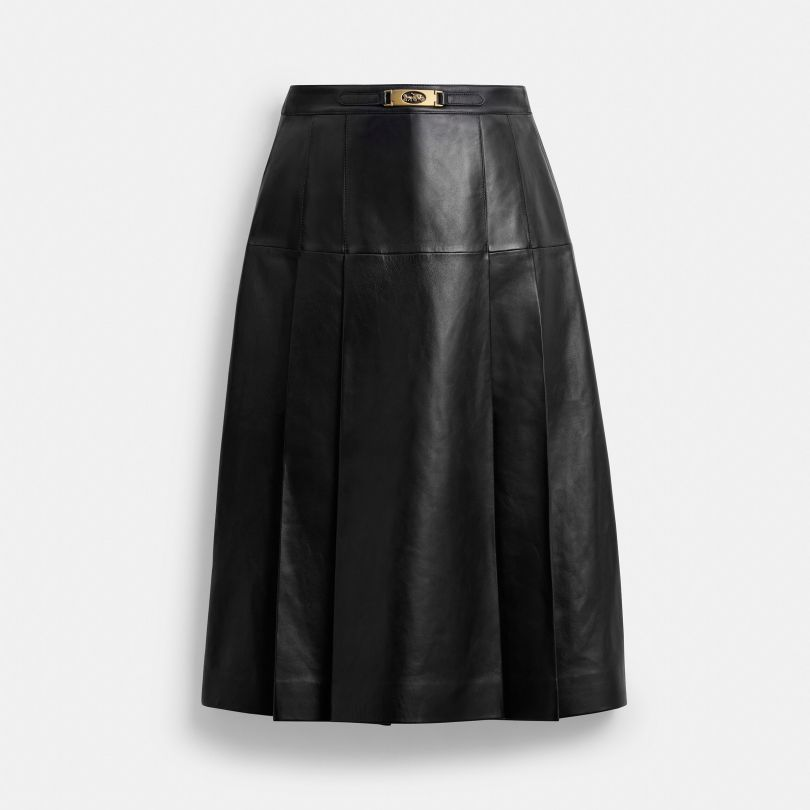 香港直邮 专柜正品代购 COACH/蔻驰新款女装长款皮革百褶裙 CDK63