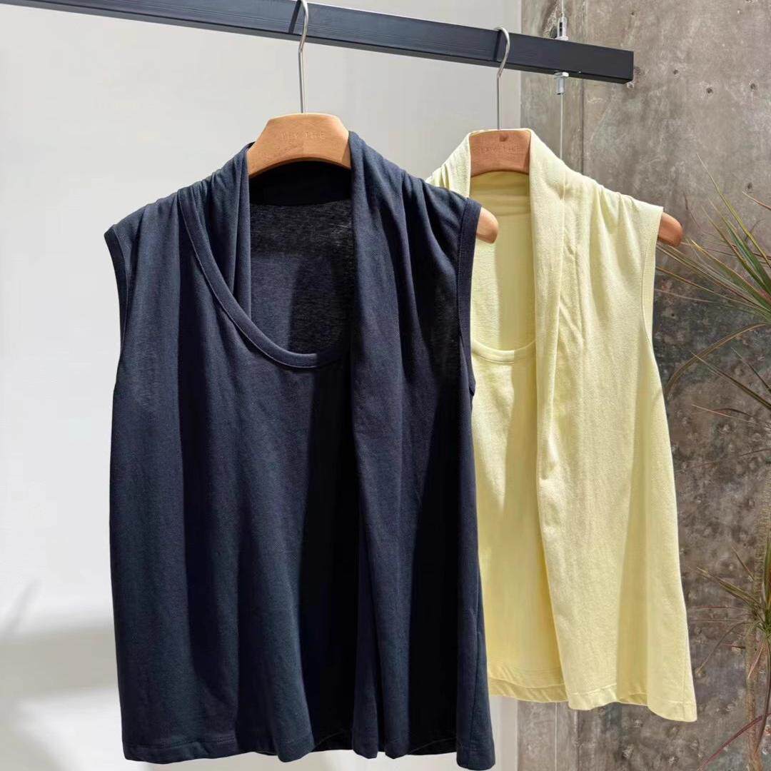 25夏季新款纯色套头不规则围巾领棉质百搭无袖背心上衣女舒适精品