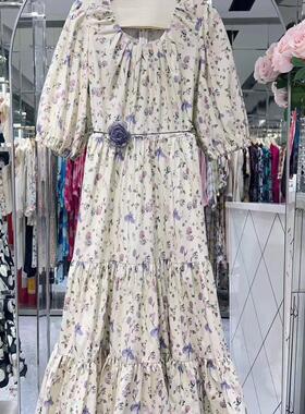 25春夏新款女装白色碎花连衣裙女中长款显瘦百搭裙子收腰长裙精品