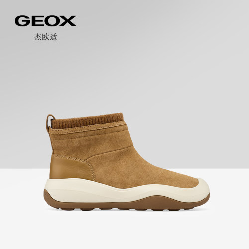 GEOX杰欧适秋冬款女靴纯色复古圆头厚底套筒短靴时装靴