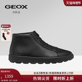 GEOX杰欧适2025年秋冬男鞋 百搭圆头真皮高帮黑色休闲鞋