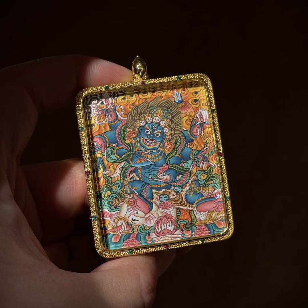 纽瓦力风格嘎乌小唐卡六臂玛哈嘎拉