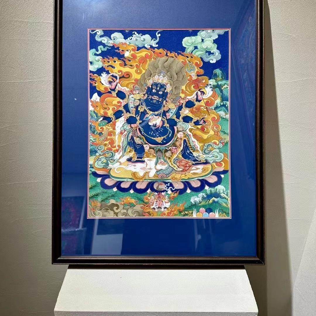 西藏布面纯手绘唐卡六臂玛哈嘎拉矿物颜料粗矿书房居家挂画