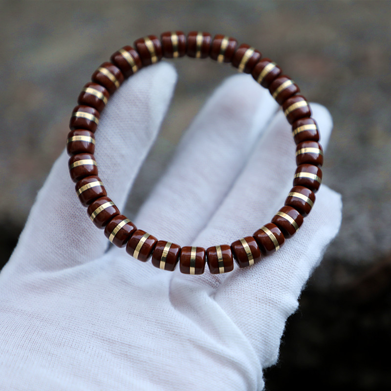 8*7mm实心紫金鼠一线天镶嵌汉堡珠直切手串绕指柔菩提手链