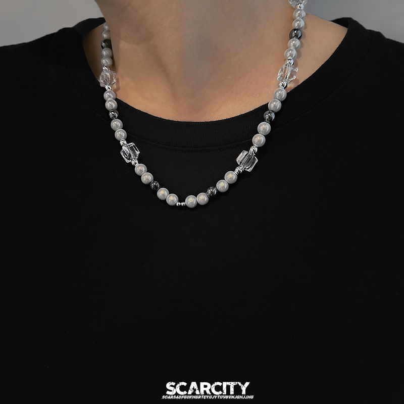 冰裂珠反光珍珠串珠项链女ins嘻哈风甜酷轻奢小众锁骨链男潮装饰