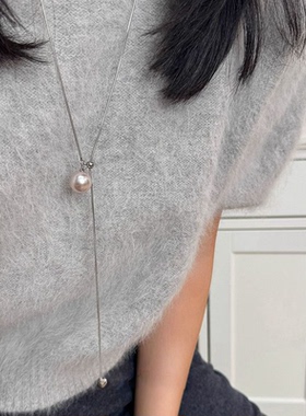 轻奢秋冬曼塔玫瑰珍珠抽拉蛇骨长项链2025新款爆款毛衣链长款百搭