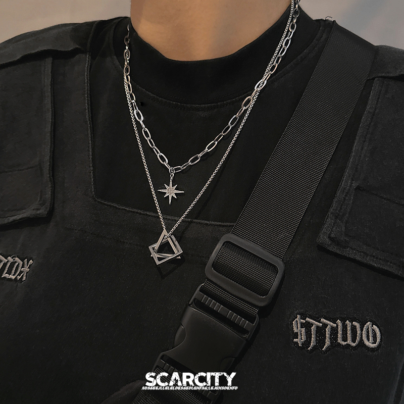 双层小众长款项链男女潮流ins嘻哈多层叠戴钛钢不掉色潮设计感