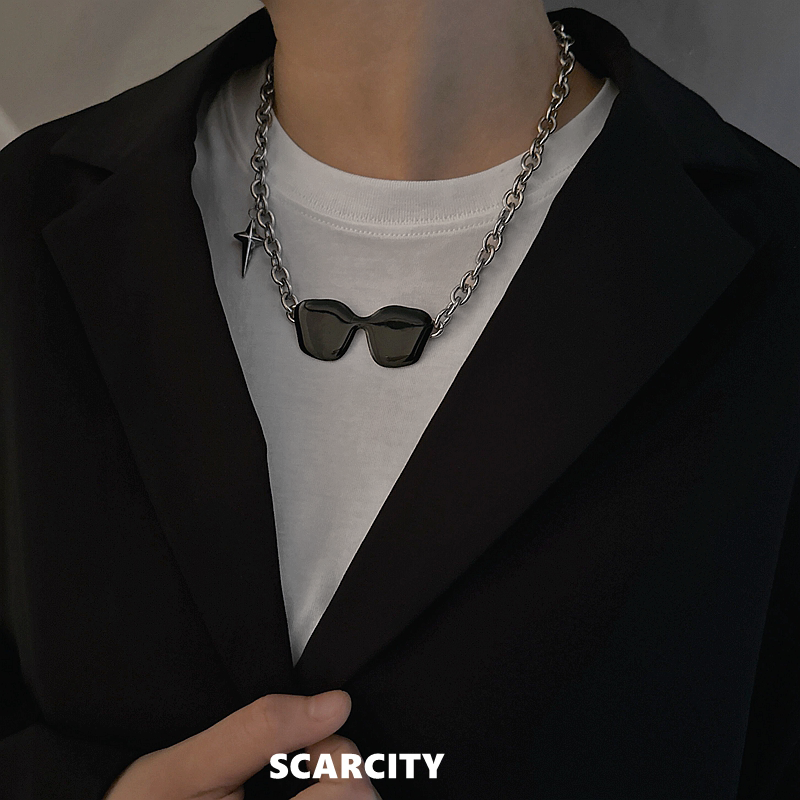 墨镜项链小众朋克设计感星芒ins拼接钛钢男女款潮流嘻哈风痞帅酷