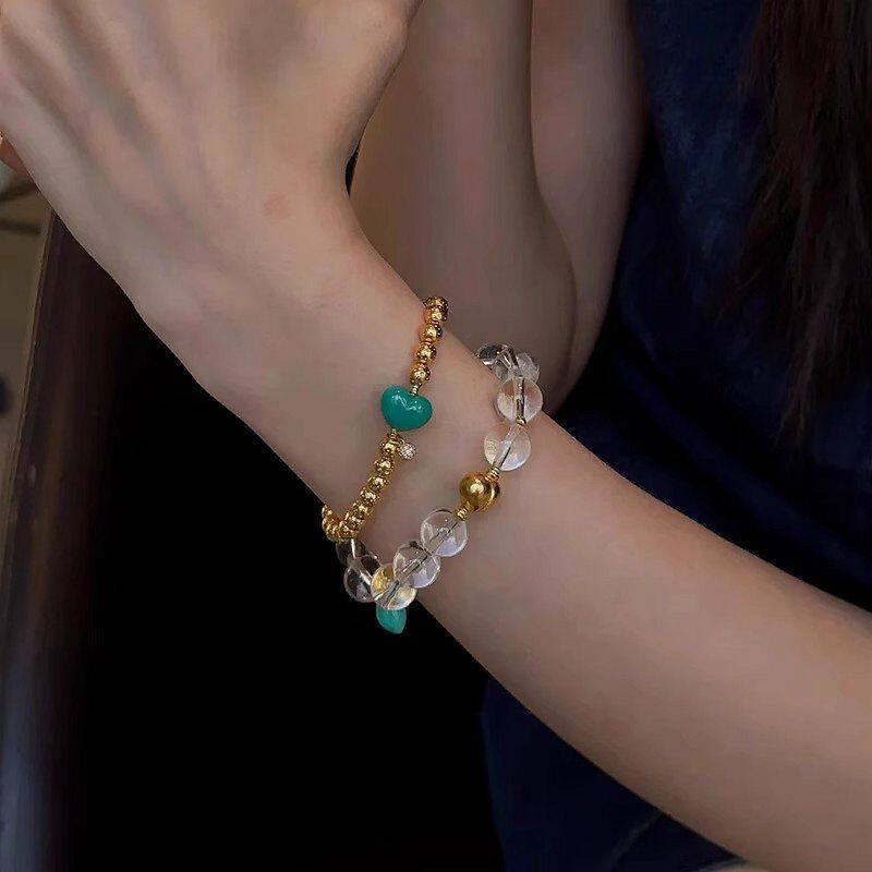 025年新款高级感diy自制手工穿净体白串珠蓝爱心手串女手链手环