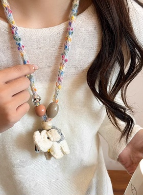 彩色毛线小象吊坠毛衣链女秋冬毛绒项链高级设计感小众2026新款