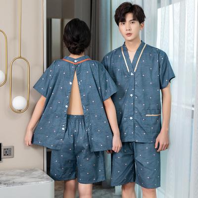 新款艾灸服女纯棉前后开衫背开理疗针灸衣服男大尺码开扣按摩汗蒸