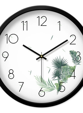 MOMEN/摩门挂钟客厅卧室静音圆形简约植物花卉图案石英钟表大挂表