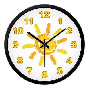 摩门儿童房卧室卡通挂钟静音涂鸦挂表石英钟表黄色太阳教室时钟