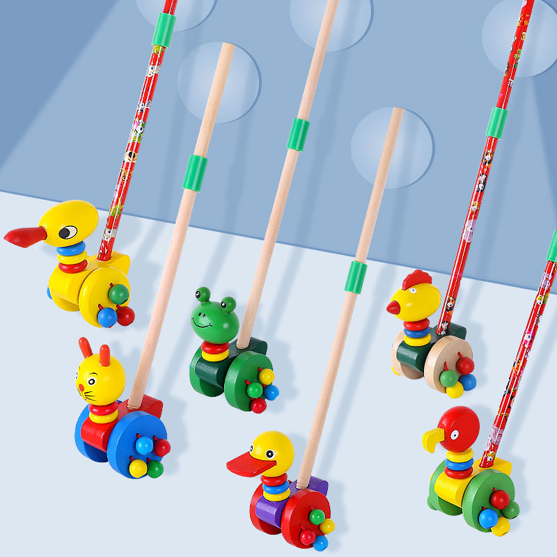 婴儿木质手推车卡通动物推推乐宝宝学步单杆早教玩具0-3岁助步车