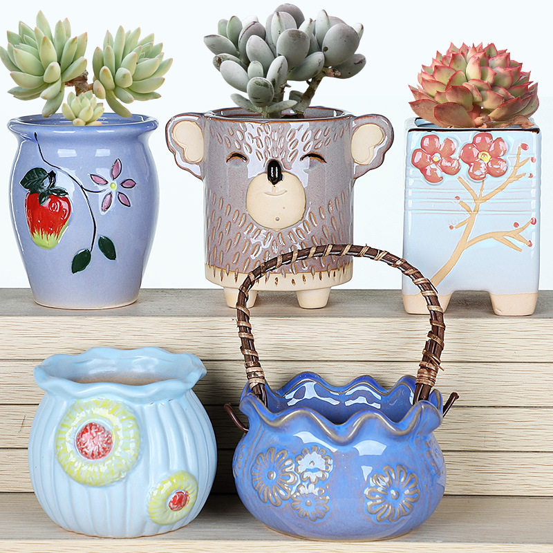 花盆室内手绘简约复古小花盆多肉花盆特价大口径陶瓷肉肉植物花盆