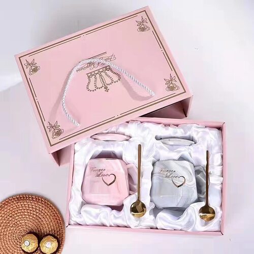 陀螺北欧大理石纹情侣马克杯商用带盖带勺陶瓷创意咖啡杯商务礼品