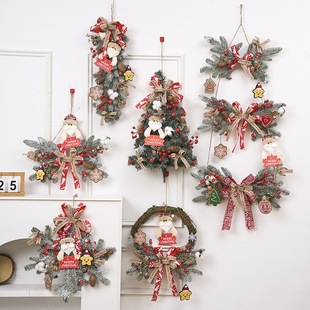 圣诞节装 饰品老人花环牛角藤条墙挂树形挂件酒店场景布置创意吊饰