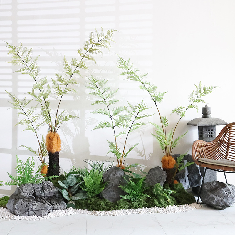 Simulated golden fern potted plant, Zen inspired scenery, l