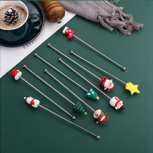 陀螺跨境圣诞搅拌棒304不锈钢创意圣诞老人咖啡搅拌勺鸡尾酒调酒