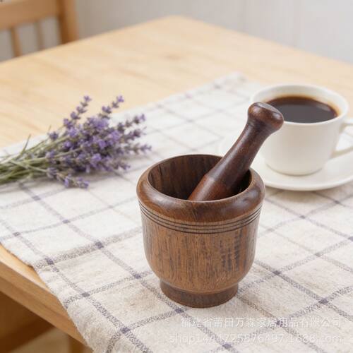陀螺日式风家用捣蒜器 简约纯多功能研磨器 酸枣木纹理捣药罐
