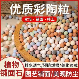 Colored ceramic balls, flower beds, paving stones, potted p