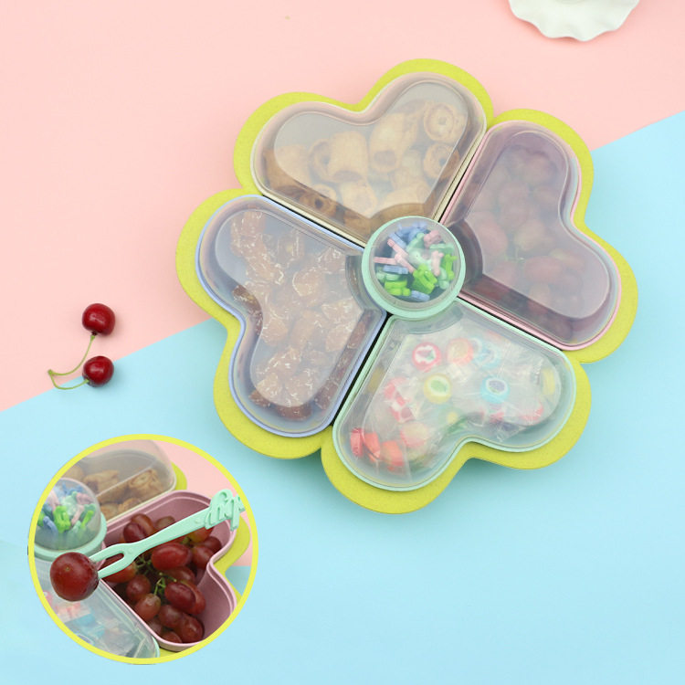 小麦秸秆水果盘创意四叶草果盘家用零食干果盘餐碟月饼叉礼品礼盒