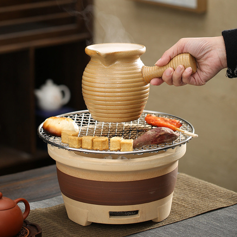 陀螺户外围炉煮茶的炉电陶小泥炉复古家用烧碳户外烤肉老式木炭烤