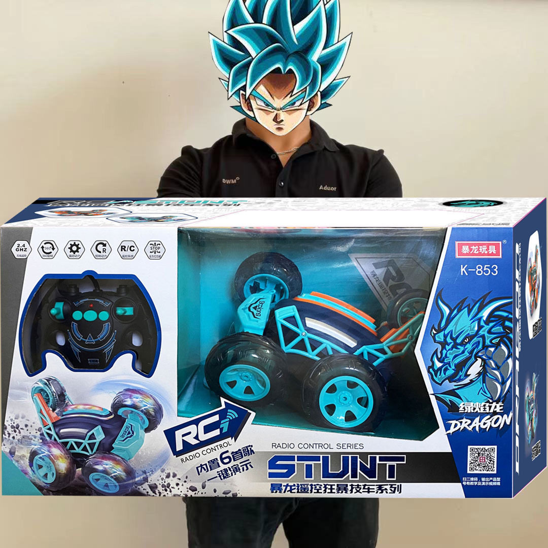 陀螺遥控翻斗特技车玩具 灯光音乐儿童遥控车摔360度特技翻滚可充