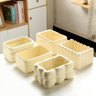 TEMU北欧家用长方形陶瓷花盆室内发财树多肉梦香盆景盆