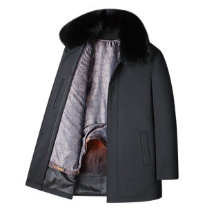 冬季中老年人尼克服外套男中长款狐狸毛领皮草一体獭兔内胆爸爸装