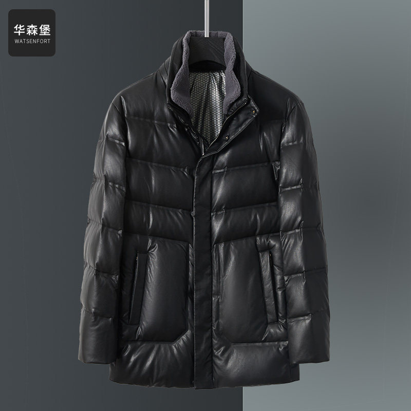 中长款加厚保暖男士皮羽绒服