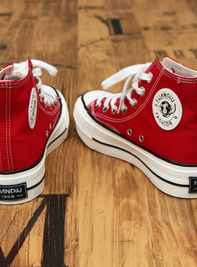 环球高帮厚底帆布鞋女2026年春季新款红色高邦鞋韩版百搭运动板鞋