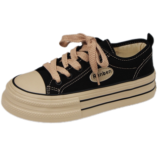 人本帆布鞋女春季2026新款厚底女鞋红色休闲鞋子女款板鞋女士布鞋