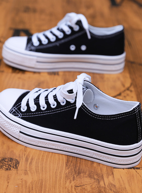 环球小码女鞋34帆布鞋经典款春季鞋子百搭厚底布鞋黑色板鞋ins潮