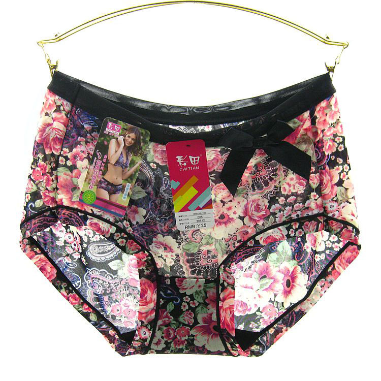 3条包邮彩田30511女士中高腰平脚超细纤维印花内裤超柔滑爽30512