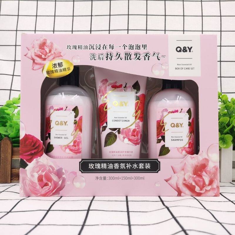琴叶玫瑰精油保湿香氛沐浴露300ml+洗发露300ml+护发素150ml套装
