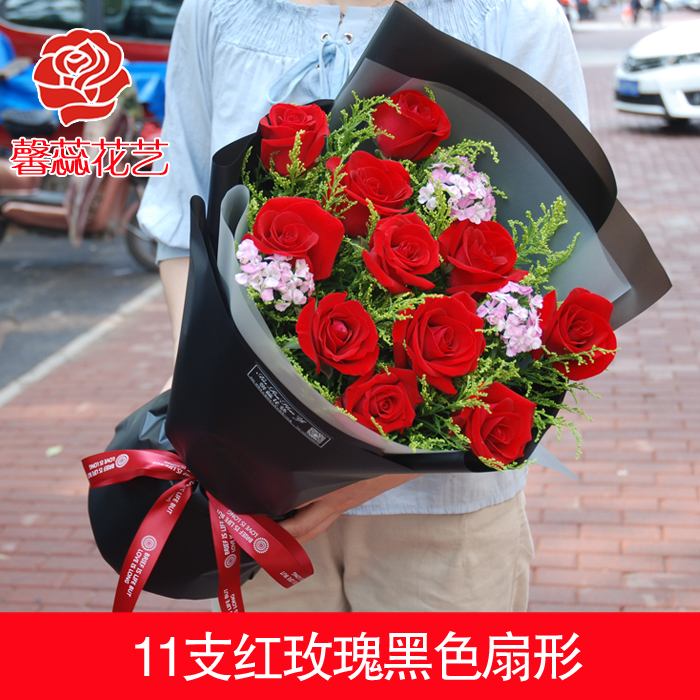 河北沧州实体鲜花店沧州送花订花11支红白粉香槟玫瑰同城快递