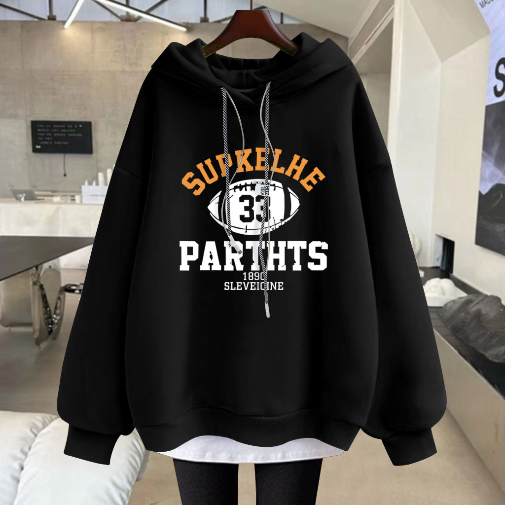 宽松中长款连帽卫衣假两件