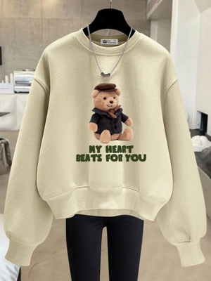 卫衣小熊字母宽松圆领