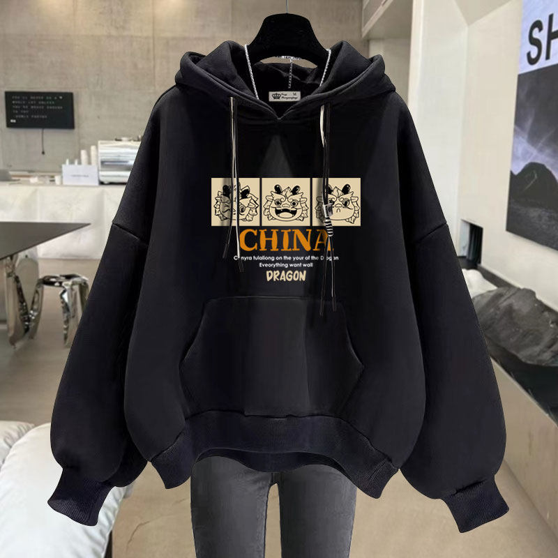 龙年卡通带连帽卫衣女2025春秋冬宽松慵懒风加绒加厚有口袋长袖潮,女装/女士精品,卫衣/绒衫,淘宝优惠券,粉丝福利购,淘宝优惠卷