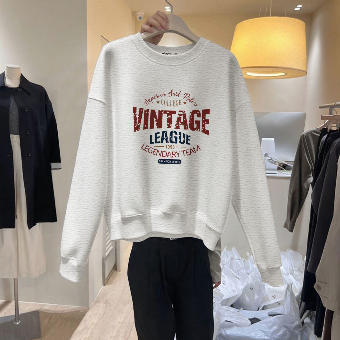 裂纹字母圆领卫衣女2025春秋冬宽松慵懒风加绒加厚长袖套头上衣潮,女装/女士精品,卫衣/绒衫,淘宝优惠券,粉丝福利购,淘宝优惠卷