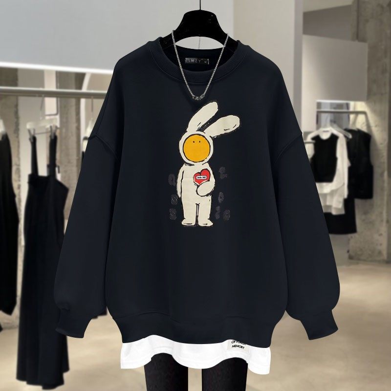 设计感兔子半高领卫衣女2025春秋冬加绒加厚假两件中长款遮屁股潮,女装/女士精品,卫衣/绒衫,淘宝优惠券,粉丝福利购,淘宝优惠卷