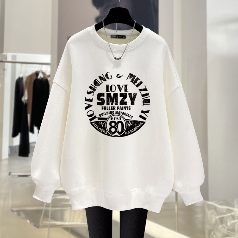 时尚圆领中长款长袖宽松