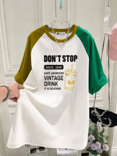 2025新款 宽松显瘦慵懒风遮屁股潮 夏欧货洋气奶茶杯印花字母大版