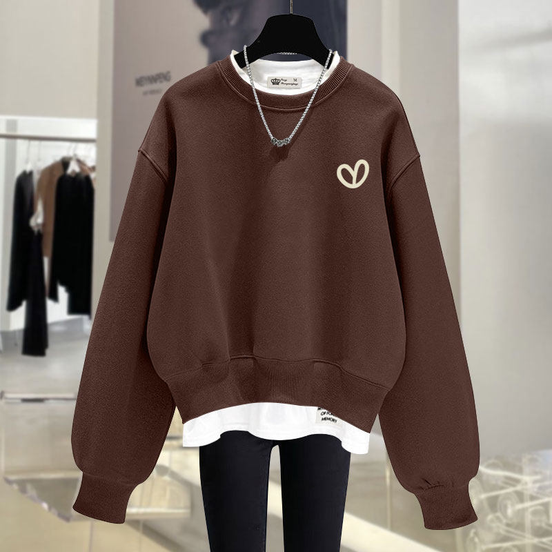 国潮字母圆领短款卫衣女2025春秋冬宽松慵懒风加绒加厚假两件潮,女装/女士精品,卫衣/绒衫,淘宝优惠券,粉丝福利购,淘宝优惠卷