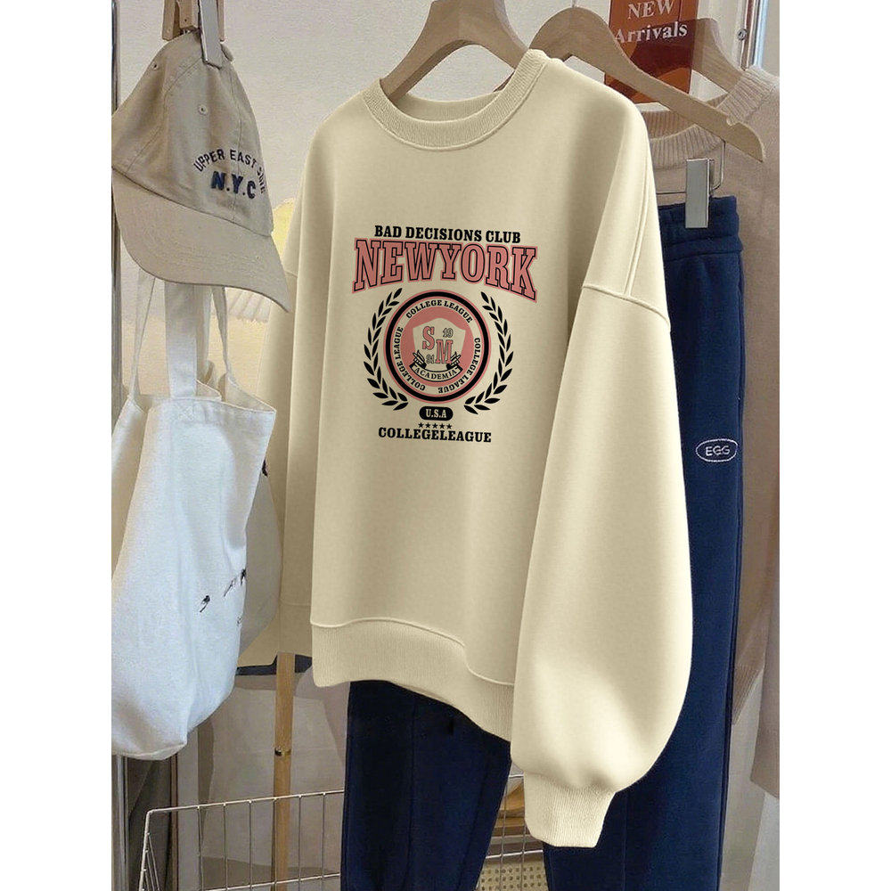 复古字母圆领卫衣女2025春秋冬宽松慵懒风加绒加厚长袖套头上衣潮,女装/女士精品,卫衣/绒衫,淘宝优惠券,粉丝福利购,淘宝优惠卷