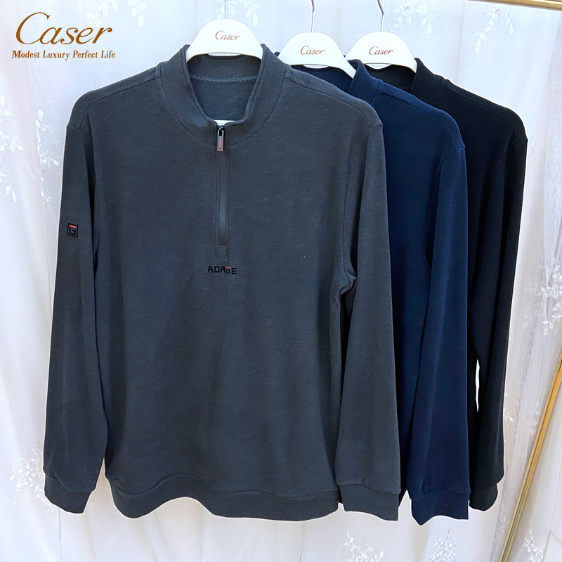 caser凯撒内衣男加厚暖姜绒撞色字母保暖打底衫上衣卫衣AJ53-3163